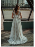 Ivory Eyelash Lace Tie Back Dreamy Wedding Dress